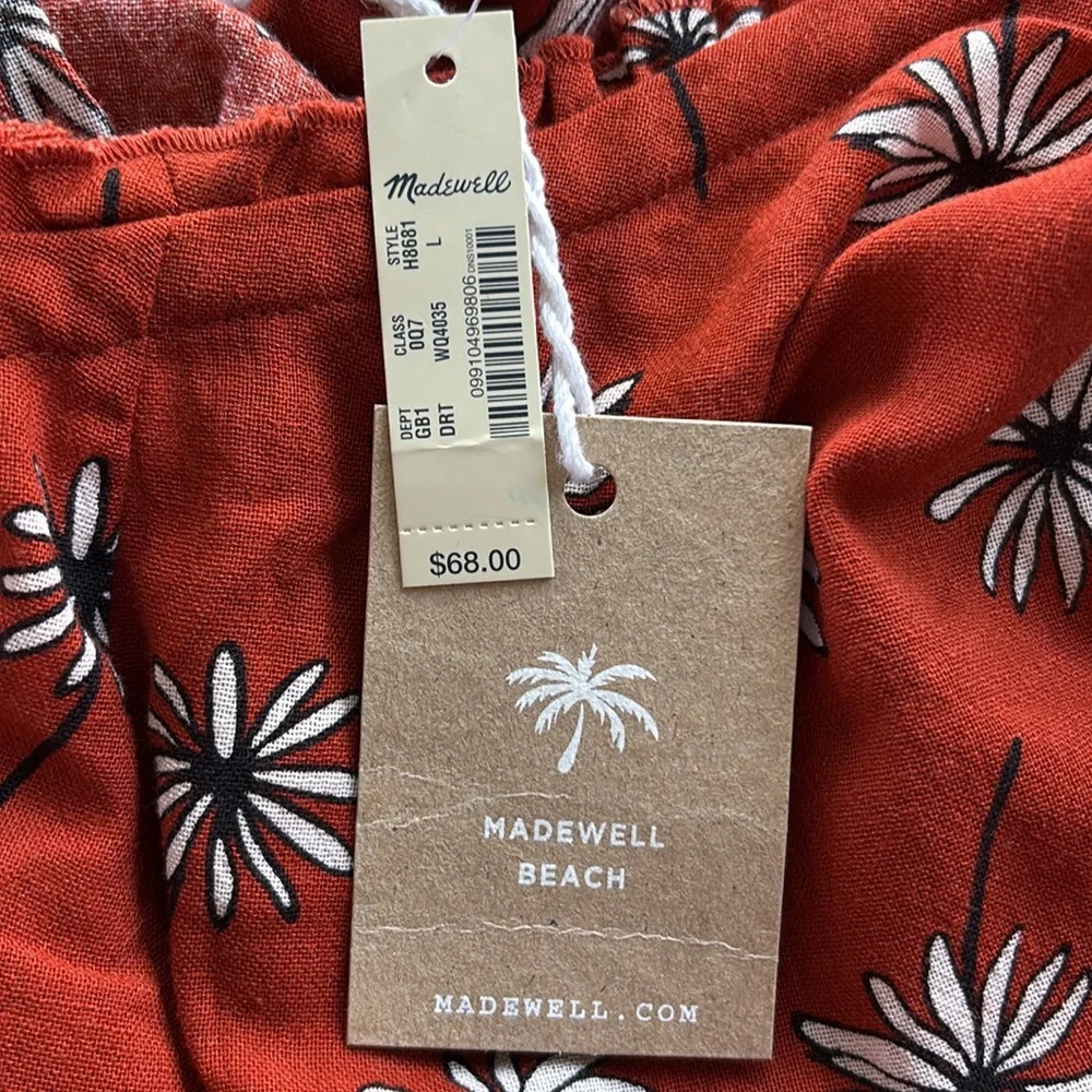 Madewell Beach Red Orange and White Floral Halter Sundress Cover up NWT